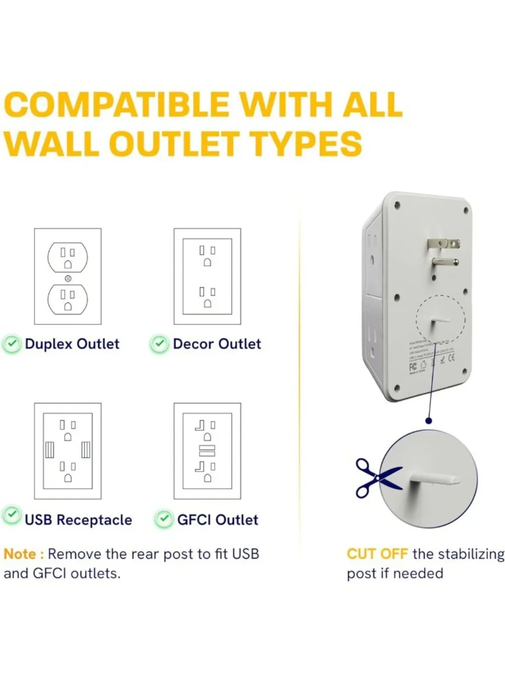 6 Outlet Wall Plug Extender with 4 USB Ports, Fast Charging, Surge Protector